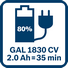 Аккумулятор 2,0 А/ч заряжен на 80% после 35 минут зарядки в GAL 1830 CV